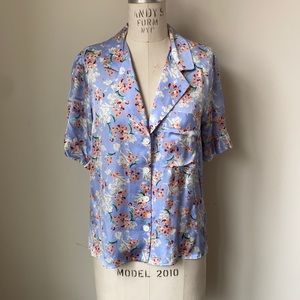 Zara Floral pajama style button down shirt